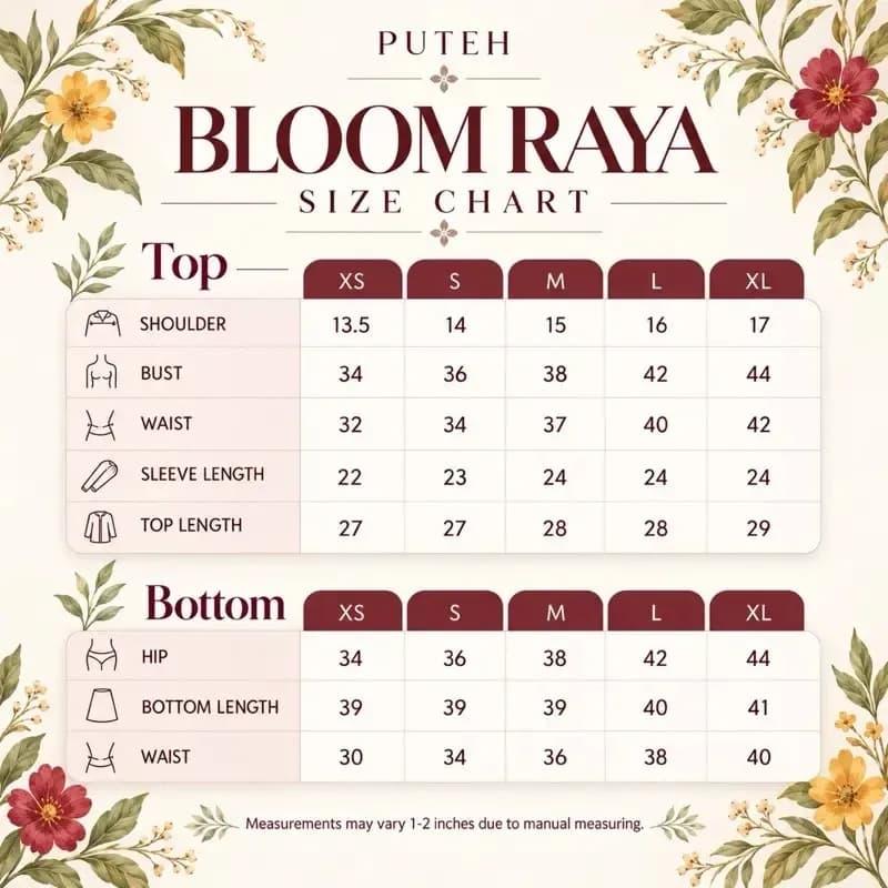Carta saiz Bloom Raya Kurung Kedah
