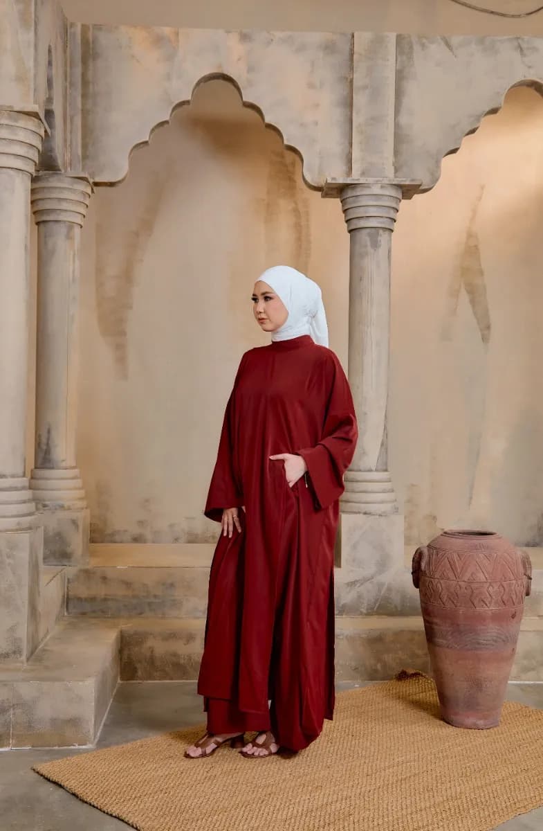 Neya Series Abaya - Crimson Maroon