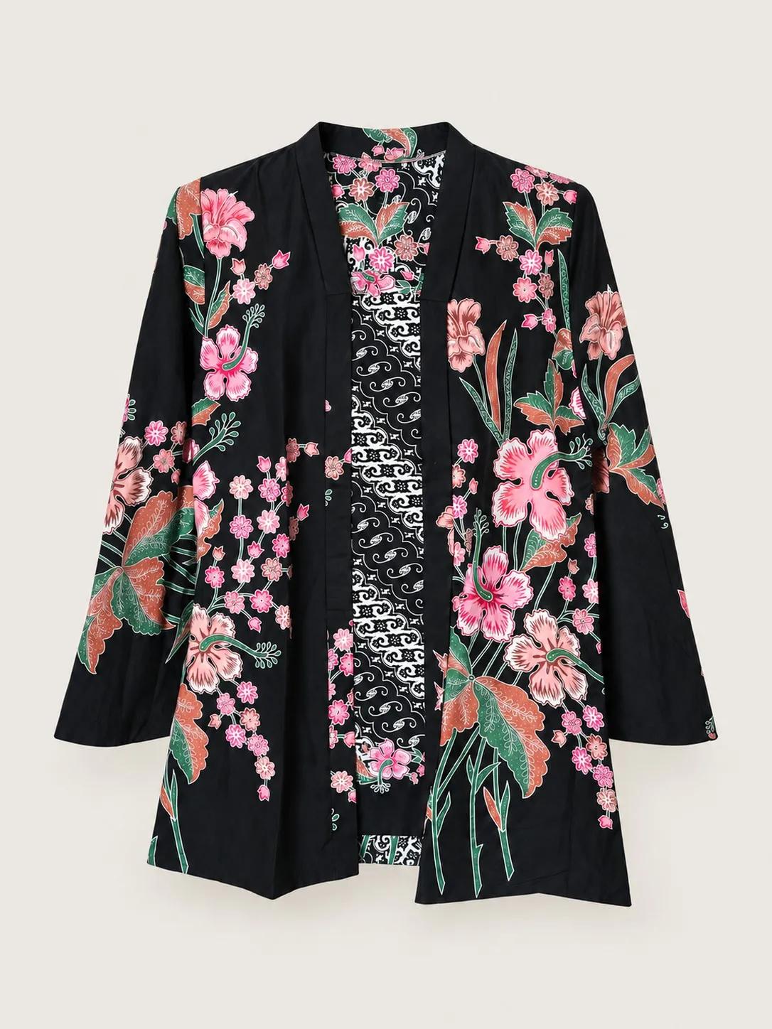 Kebaya Batik Bunga Raya – Hitam Merah Jambu
